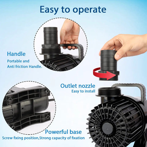 Heavy Flow Submersible Pond Pump for Fountains Ponds Aquariums Hydroponics and Outdoor Waterfalls 2200 GPH 120W UL handle and nozzle