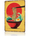 Funny Vintage Metal Sign Ramen Bowl With Waves And Sun 8x12 Inch Tin Wall Sign Poster For Home Room Garage Office Decor