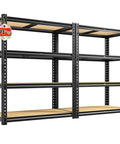 Two Pack Adjustable Garage Shelves With Side By Side Design Deliver 71 Inch Wide Storage For Garage Pantry And Kitchen Heavy Duty Build Perfect For 18 Gallon Storage Boxes Five Gallon Buckets Spare Tires Moving Boxes And More. black steel 71 in wide adjustable 4-shelf rack