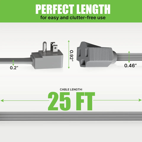 Heavy Duty Appliance Extension Cord 25 Ft Gray With Angle Plug For Air Conditioners Washers Dryers Refrigerators
