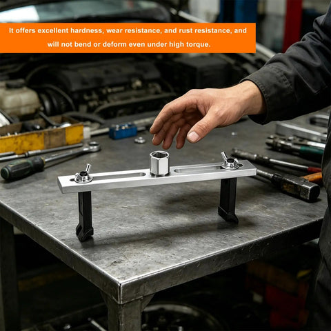 Heavy Duty Gas Pump Removal Wrench With Adjustable Spanner Grip For No Sweat Fuel Tank Lid Cover Loosening on workbench