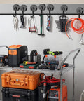 Eight Pack Swivel Magnetic Hooks Set, Heavy Duty 120LBS Capacity, hanging tools in garage, showcasing Neodymium Magnetic Hooks.