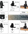 Heavy Duty Aluminum Ultrawide Monitor Desk Mount And Adjustable Monitor Arm For Wide Screens Up To 57 Inches detailed views of clamp and grommet base