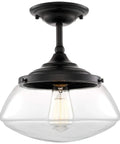 Summit 12 Inch Modern Industrial Farmhouse Semi Flush Mount Ceiling Light With Schoolhouse Glass Shade In Matte Black Finish
