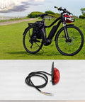 Must Have E Bike Rear Light For 36 Volt Or 48 V Batteries With 6 Pin Connector Plug And Super Bright Led Tail Lamp That Flashes Brake Signal At Night For Maximum Safety On The Road on black e-bike, red LED light with 100cm cable