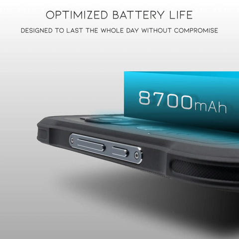 Close-up of Rugged Android RFID Scanner Tablet Workhorse With Impinj E710 UHF Reader And Zebra SE4710 Barcode Scanner, 8700mAh battery