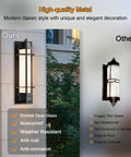 Modern Large Outdoor Sconce Lights 20 Inch High Matte Black Exterior Wall Light Waterproof Outdoor Lighting For House Entryway Garage E26 Base Etched Opal Glass shown on exterior wall with comparisons to non-waterproof options.