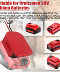 Red Craftsman 20V lithium battery adapters with power wheels connector and 14AWG wire for ride-on toys and RC cars.