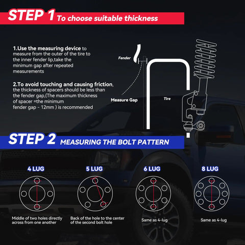Diagram of tire fender and bolt pattern for Forged 1.5 Inch Hubcentric Wheel Spacers For Ford F150 2015 To 2025 And Expedition 2015 To 2024 Navigator 6x135 4 Pack With 14x1.5 Studs And 87.1mm Center Bore For A Wider Stance And Smooth Drive installation.