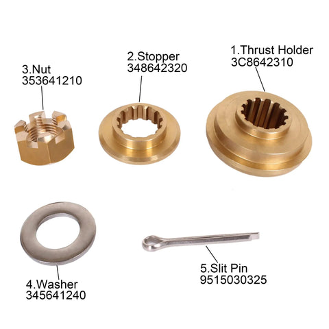 Outboard Propeller Hardware Kit For Tohatsu Nissan 40HP 50HP Boats, All In One Set With Thrust Holder, Stopper, Nut, Washer, And Fittings, Fits Part Numbers 3T5-87326-0 3T5873260 3TW873260 3KY873260 348642320 353641210 345641240 For MD40 MD50