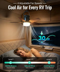 20 Inch Portable Ceiling Fan With Bright Led Light And Remote Control Quiet Cordless Outdoor And Indoor Patio Cooler 20000 Mah Rechargeable Battery in an RV.