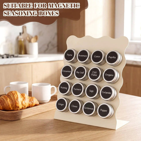 Four Piece Scalloped Magnetic Memo Boards Set For Desk Or Wall Display with spice jars in a kitchen setting
