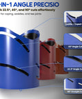 High Precision Metal Pipe Cutting Guide Kit with Magnetic Saddle Template showcasing blue, red, orange units for angle cuts