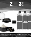 Pro Grade Epoxy Resin Polishing Kit for High Gloss Finishes with containers for cleaner, epoxy polishing, and brightener