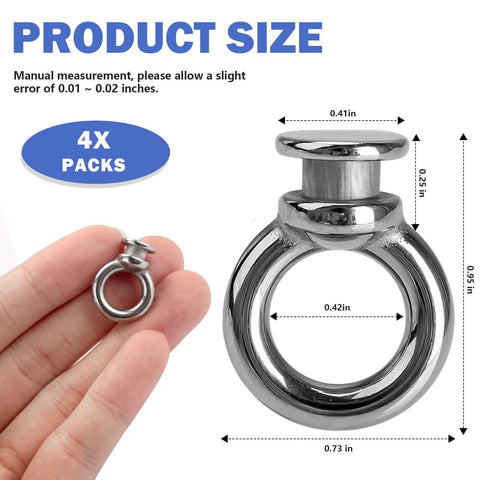 Close-up of Easy Docking Fender Bumper Clips For Boats Stainless Steel Eyelets 4 Pack Silver with measurement details.