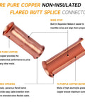 Detailed view of bare pure copper non-insulated flared butt splice connectors with wire stop feature.