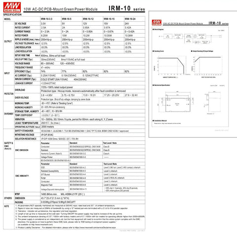 Bulletproof 12V AC DC Power Supply Module 10 Watt With Full Safety Shield specifications sheet for detailed technical insights.