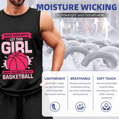 Men's Cotton Muscle Tank Top Super Fly Breathable Sleeveless Summer Undershirt Lightweight Gym Workout Tee in black with graphic design.
