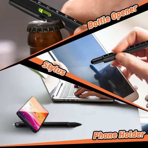 9 In 1 Multitool Pen Set For Dad And Husband, Dope Gadget Gift For Fathers Day; bottle opener, stylus, phone holder shown in use