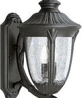 2-Light Outdoor Wall Lantern With Clear Seeded Glass, Large Traditional Exterior Light In Textured Black Finish