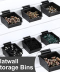 Six Piece Slatwall Bins With Hooks Set For Wall Mounted Organization In Garage Workshop Office And Tool Storage Black Built Tough For Small Parts And Accessories