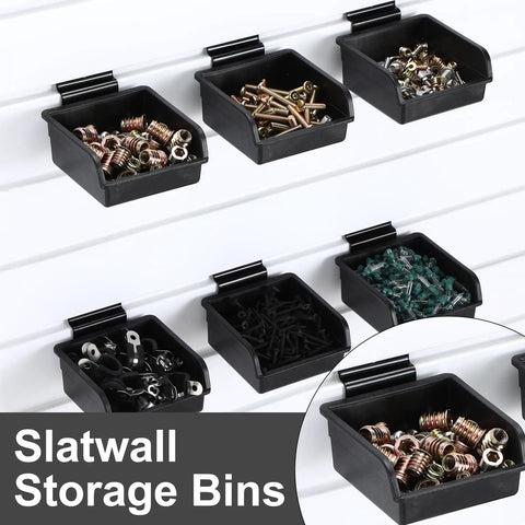 Six Piece Slatwall Bins With Hooks Set For Wall Mounted Organization In Garage Workshop Office And Tool Storage Black Built Tough For Small Parts And Accessories
