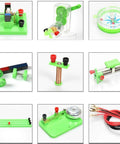 Hands On Physics Lab Kit For Electricity And Electromagnetism With Banana Plug System Complete All In One Set For 30 Plus Experiments Motors Included Manual And Storage Bag For High School Learning, green plastic parts