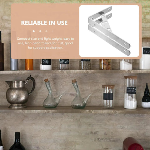 2 Pack Heavy Duty L Shaped Shelf Brackets Wall Mounts With Thick Diagonal Brace Stainless Steel Silver Finish For Wood Shelves Ideal