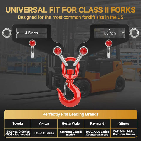 Heavy Duty Forklift Lifting Hook With Side Shackle Holes 6800 Lbs One Piece Forged Steel 360 Swivel Safety Eye Anti Slip Eyebolt For Single Or Double Fork Trucks Built Like A Tank For Job Site Hustle