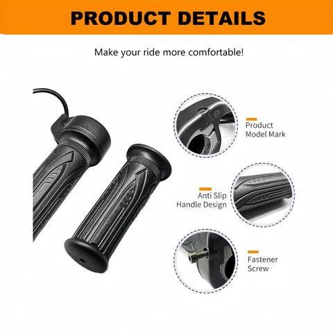 Full Twist Ebike Throttle Grip 3 Pin Waterproof Joint Right Hand 12V To 72V Compatible for 22.2mm Handlebar detail view