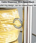Heavy Duty Rotating Wire Spool Rack Featuring Independent Turntable Dispenser For Tangle Free Electrical Cable Storage That Makes Wiring Projects A Total Breeze Now with 360° outlet ring.