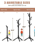 Dope Freestanding Coat Rack With Eight Sturdy Hooks, Three Adjustable Heights shown: 39.5", 54.2", 68.8" with children and adults nearby.