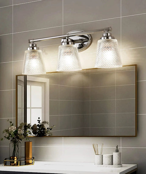 Rustproof Bathroom Vanity Light Fixtures Over Mirror Three Light Chrome Wall Sconces With Modern Crystal Glass Shades For Damp Bathrooms Game Changing Home Upgrade That Delivers Bright Ambience And Sleek Contemporary Style