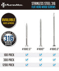 Heavy Duty 10 X 3 Inch Type 316 Marine Grade Stainless Steel Wood Screws With Torx T25 Flat Head displayed with other sizes and pack options.