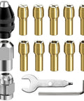 Keyless Drill Chuck Collet Set Kit, 28 Pcs 1/32 To 1/8 Inch, with brass collets, nuts, wrench, and tool adapter