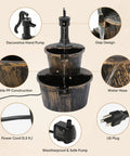 27 Inch Tall Outdoor Barrel Water Fountain With Two Tier Cascading Waterfall And Electric Recirculating Pump Bronze Garden Decor