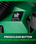 Close-up of Cordless 18V Wet Dry Vacuum Bare Tool showing PressClean button for easy dust removal.
