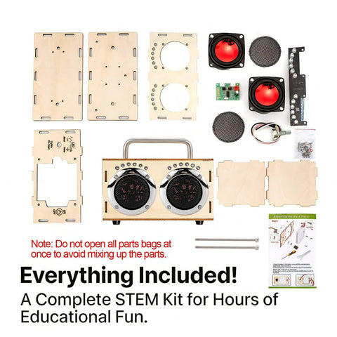DIY Bluetooth Speaker Wooden Kit for Beginners Build Your Own Portable Speaker Science Electronics Project for Kids and Adults No Soldering Easy Setup Hands On Video Guides Perfect Camping Gift and Graduation Gift complete wooden kit parts