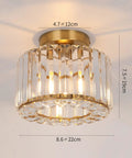 Brass Semi Flush Ceiling Light Fixture Chandelier with crystal reflections, 4.7x8.6 inches, suitable for luxe home interiors