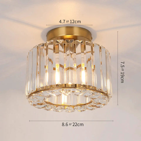 Brass Semi Flush Ceiling Light Fixture Chandelier with crystal reflections, 4.7x8.6 inches, suitable for luxe home interiors