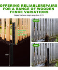 Illustration of Heavy Duty Fence Post Repair Kit 2 Inch Width Ground Spike Anchor for Wooden Posts with before and after repair images