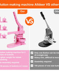 Awesome Vibrant Pink Button Maker Press With Three Size Dies And One Fifty Pcs Badge Supplies compared to a traditional button press.