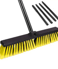 Heavy Duty 18 Inch Push Broom With Adjustable Metal Handle And Stiff Flagged Bristles for quick cleaning on various surfaces.