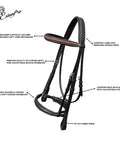 Premium Leather Dressage Bridle For Horse With Anti-Pressure Mono Crownpiece, Padded Crank Noseband, Braided Browband