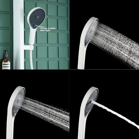 Premium Wall Mount Rain Shower System With Eight Inch Rainfall Head And Heavy Duty Handheld Combo water spray options shown