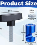 Heavy Duty Aluminum Alloy Car Hood Prop Strut Clamps Pair dimensions showcasing black handle and blue clamp sizes in inches.