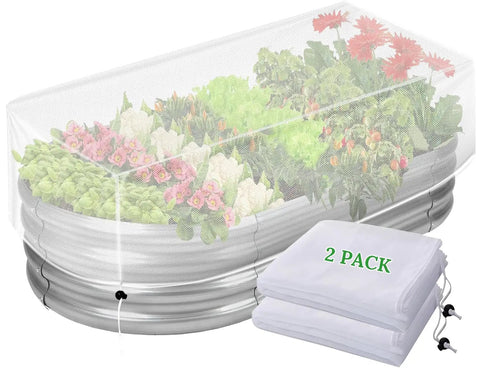 Two Pack Garden Netting For Raised Beds 4.3x2ft Ultra Fine Mesh Plant Covers with Drawstring protect plants in garden.