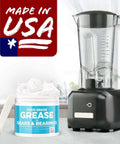 High Viscosity Food Grade Grease For Stand Mixers And Kitchen Appliances, jar beside black blender, Made in USA label
