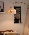 Lark Arc Floor Lamp With Hanging Wicker Shade Brass Tall Standing Light for Living Room and Office Perfect for Reading