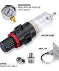 Airbrush Compressor Inline Regulator With Filter And Oil Water Trap Moisture Separator, Pressure Gauge 0-100 PSI, adapter, bracket